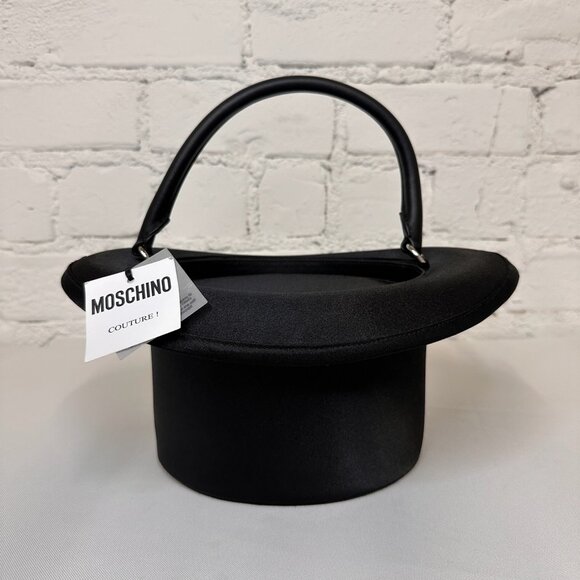 SOLD!SS23 MOSCHINO Couture Jeremy Scott Black Round Top Fedora Hat Shape Handbag - Picture 1 of 9